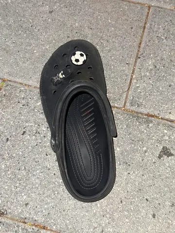 Black Crocs Clogs with Football and Batman Jibbitz