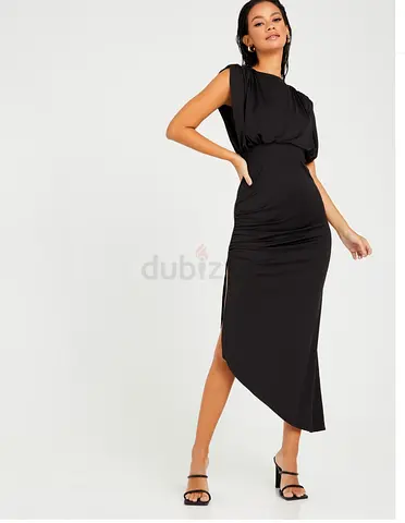 Black Asymmetric Midi Dress - Elegant Sleeveless Evening Dress