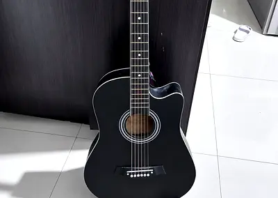 Matte Black Acoustic Guitar - Good Condition, Ready to Play