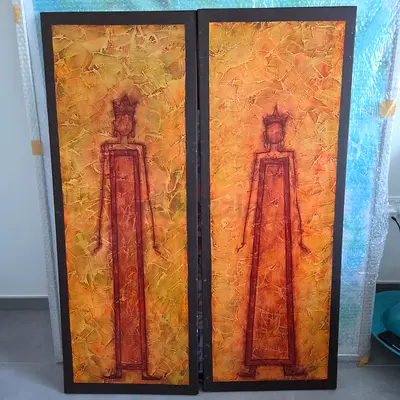 Pair of Tall Textured Tribal-Style Wall Panels (Set of 2)