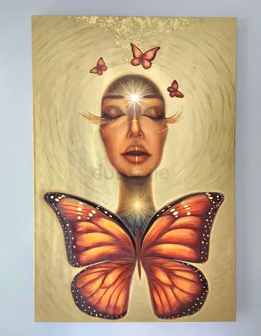Original Oil Painting Surreal Butterfly  Awakening with 24k Gold