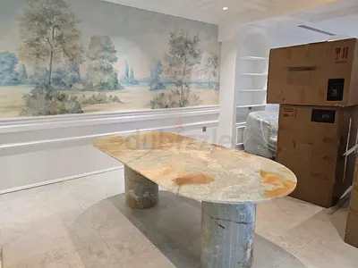 NEW- HomeKode Meliora Blue Onyx Dining Table - Large size