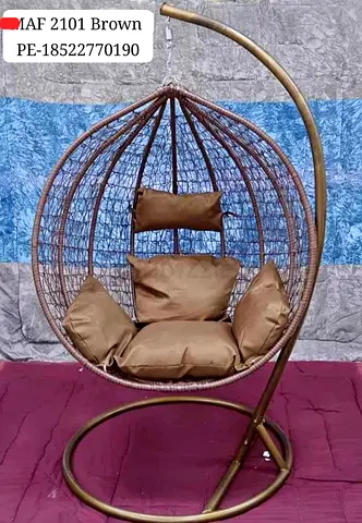 Brown Hanging Egg Chair with Stand - Comfortable Outdoor/Indoor Seat