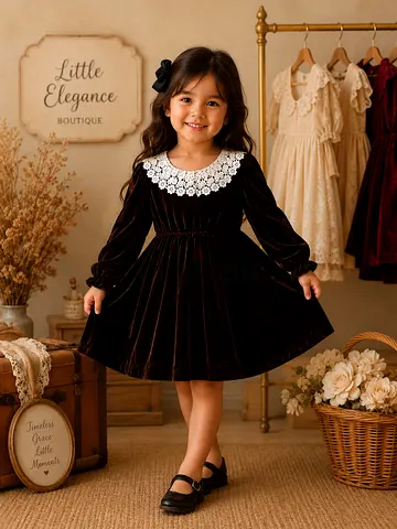 Sale sale sale!!!   Velvet Girls'  Dress with Lace Trim