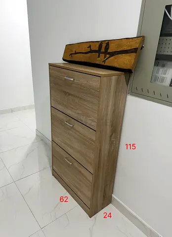 Slim 3-Drawer Wooden Shoe Cabinet / Storage Unit - Oak Finish