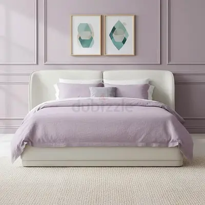 Modern upholstered double bed with fabric headboard