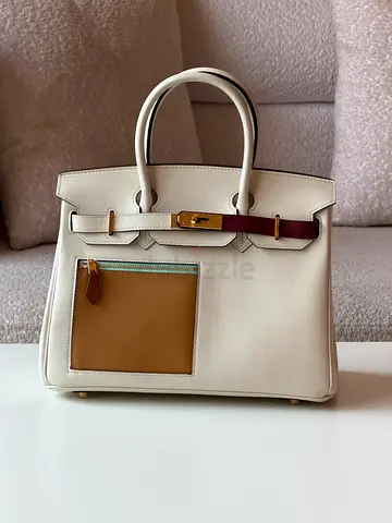 Hermess White leather structured handbag with gold hardware