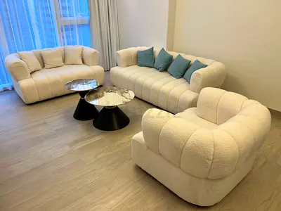 Modern White Boucle Sofa Set