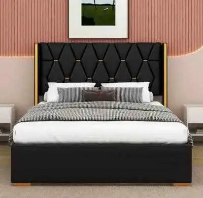 Queen/Double Upholstered Bed with Padded Headboard - Black