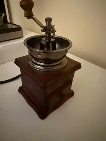 Vintage Manual Coffee Grinder - Wooden Hand Crank Mill