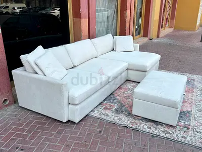 Premium Quality Crate&Barrel Lounge Deep feather filled L Shape Sofa Beige without footstool