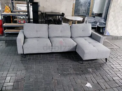 Grey L-shaped 3-seater Sofa with Chaise - Modern, Good Condition