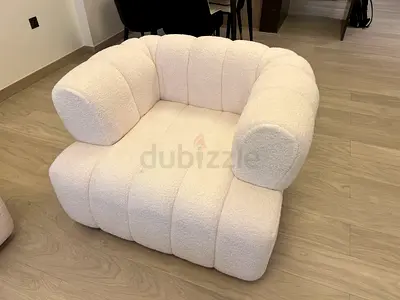Modern White Boucle Armchair