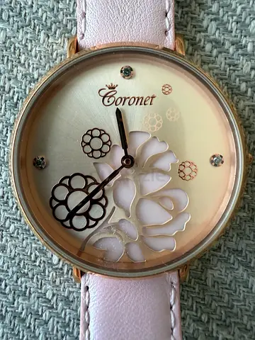 Women's Coronet Floral Dial Pink Leather Strap Watch