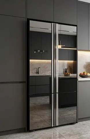 Hitachi 4-Door Black Glass Refrigerator – Excellent Condition
