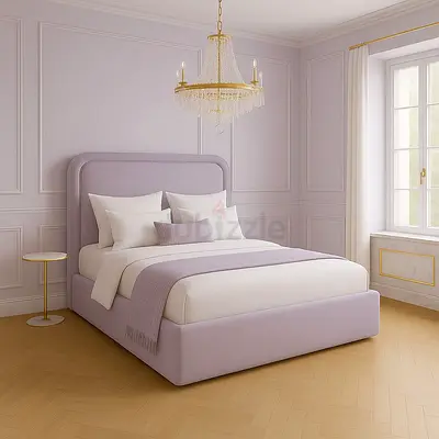 Light Lilac Upholstered Double Bed Frame with Headboard - Good Condition