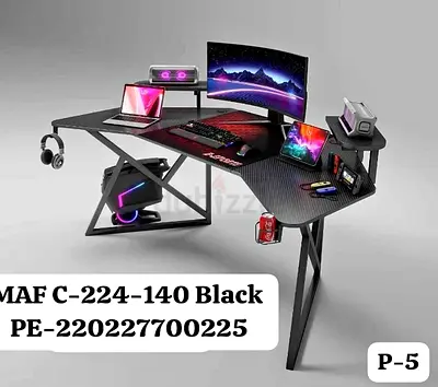 Carbon Fiber Gaming Desk with Monitor Shelf and Accessories Hooks
