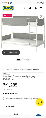 IKEA VITVAL Bunk Bed Frame, White/Light Grey, 90x200 cm