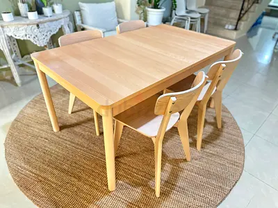 Solid light-wood dining table with 4 chairs - simple modern set