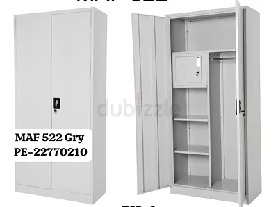 Gray Metal Wardrobe / Storage Cabinet with Lockable Compartment