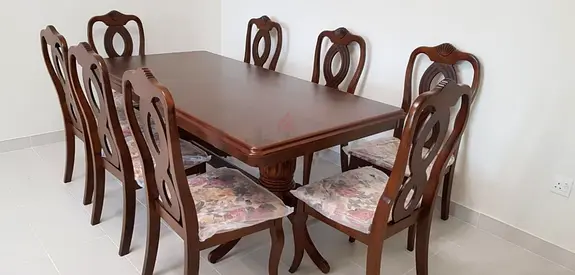 Solid Wood 8-Seater Dining Table with Upholstered Chairs