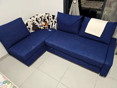 Blue L-shaped Sofa - Compact Corner Couch