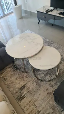 Excellent Condition Set of 2 Marble-Top Nesting Coffee Tables with Chrome Legs