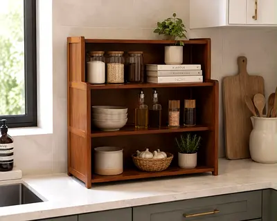 Solid Wood 3-Tier Kitchen Countertop Shelf - Compact Spice & Storage Rack