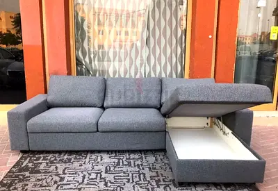 vimle L Shape Sofa bed with storage dark grey