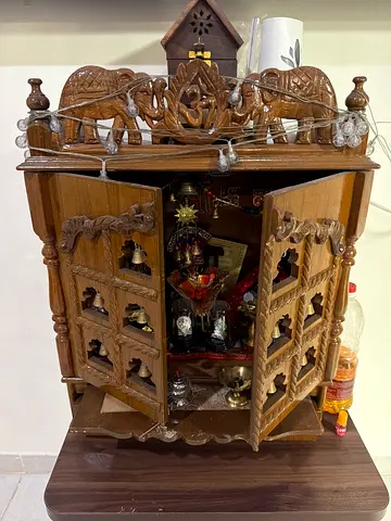 Hand-carved Wooden Temple / Puja Mandir - Solid Wood, Decorative Doors