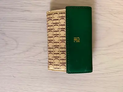CH Carolina Herrera small trifold wallet in green and monogram canvas