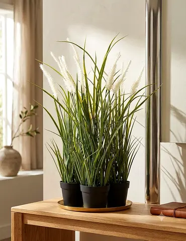 IKEA Set of 3 Decorative Potted Artificial Pampas Grass