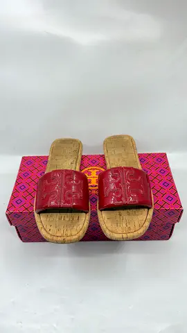 Tory Burch Red Patent Leather Logo Flat Sandals Size 7