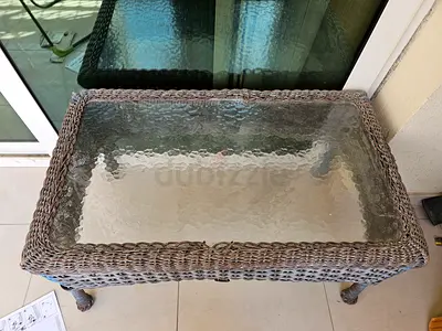 Wicker Rattan Coffee Table with Glass Top - Outdoor/Patio