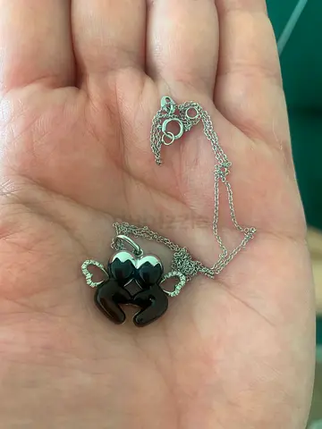 dimond white gold necklace with black heart double-pendant