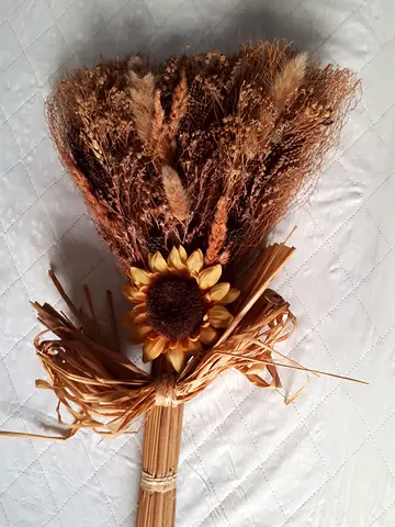Handmade Dried Flower Bouquet with Sunflower Accent — Rustic Home Decor