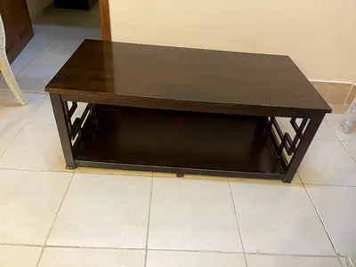 Solid Wood Coffee Table with Lower Shelf - Dark Brown