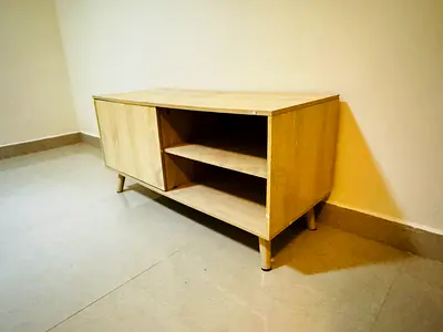 Compact wooden TV stand / entertainment unit in light oak