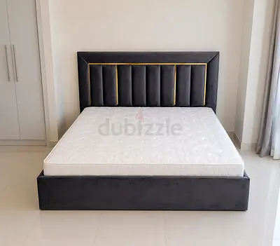 New King Size velvet upholstered bed frame with headboard