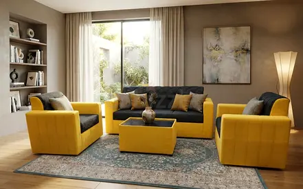 Contemporary sofa set with premium finishing and stylish design. Comfortable cushions and durable ma