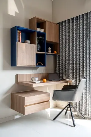 Modern Wall Mounted Study Desk and Shelving Unit