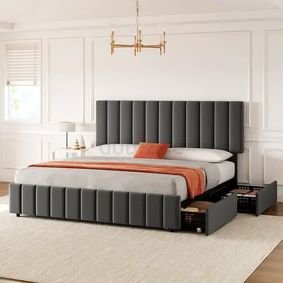 Straight channel design 4 drawers queen bed