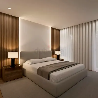 Modern Upholstered Bed Frame and Matching Nightstands