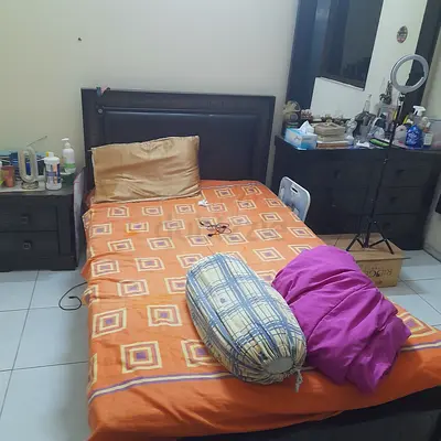 Single bed with headboard dressing table and bedside table - good condition