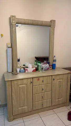 Wooden Dresser with Large Mirror and Storage