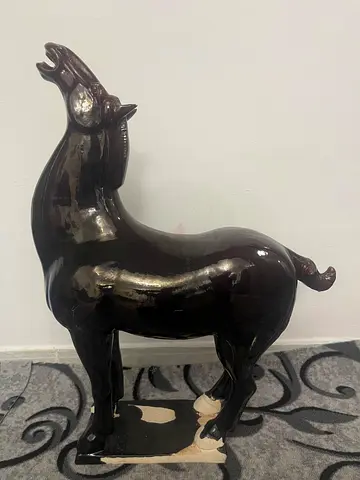 Large Glossy Black Decorative Horse Statue - Solid Display Piece