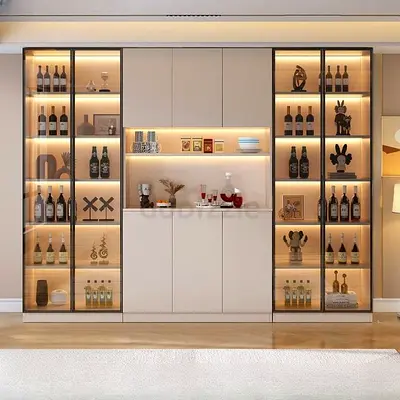 Modern Built-in Display Cabinet with LED Shelves and Storage