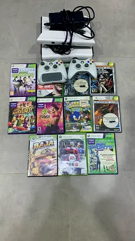 Xbox 360 Slim White Bundle - 2 Controllers, Kinect Camera & Chatpad