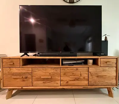 Homes r Us "Rayyan" Solid Wood TV Unit / Media Console (Perfect Condition)