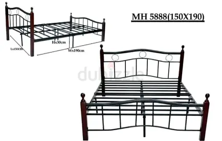 Metal Frame Double Bed with Wooden Posts (150x190 cm)